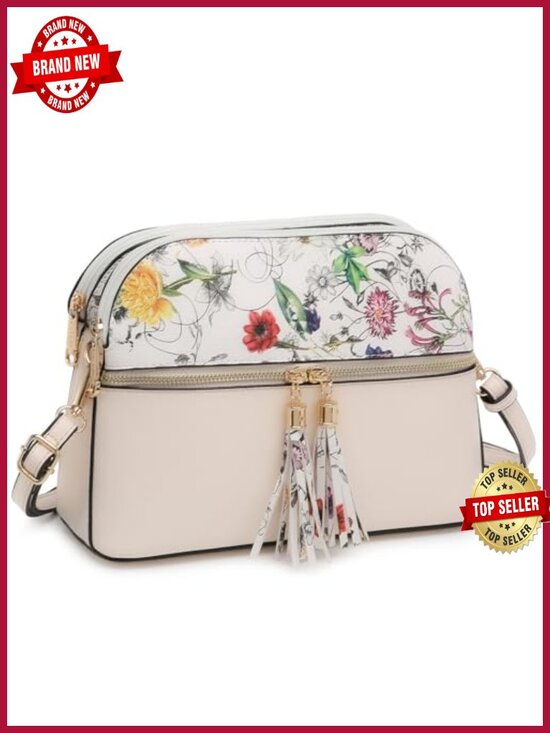 Handbags - Women Vegan Leather Tassel Crossbody Bag with Multiple Pockets